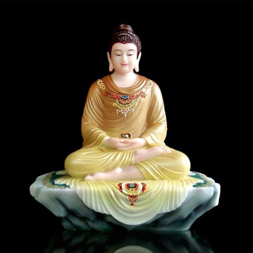 Tượng Bổn Sư Thích Ca Bột Đá Vẽ Gấm Ngồi Tĩnh Tâm Trên Bệ Đá T2619