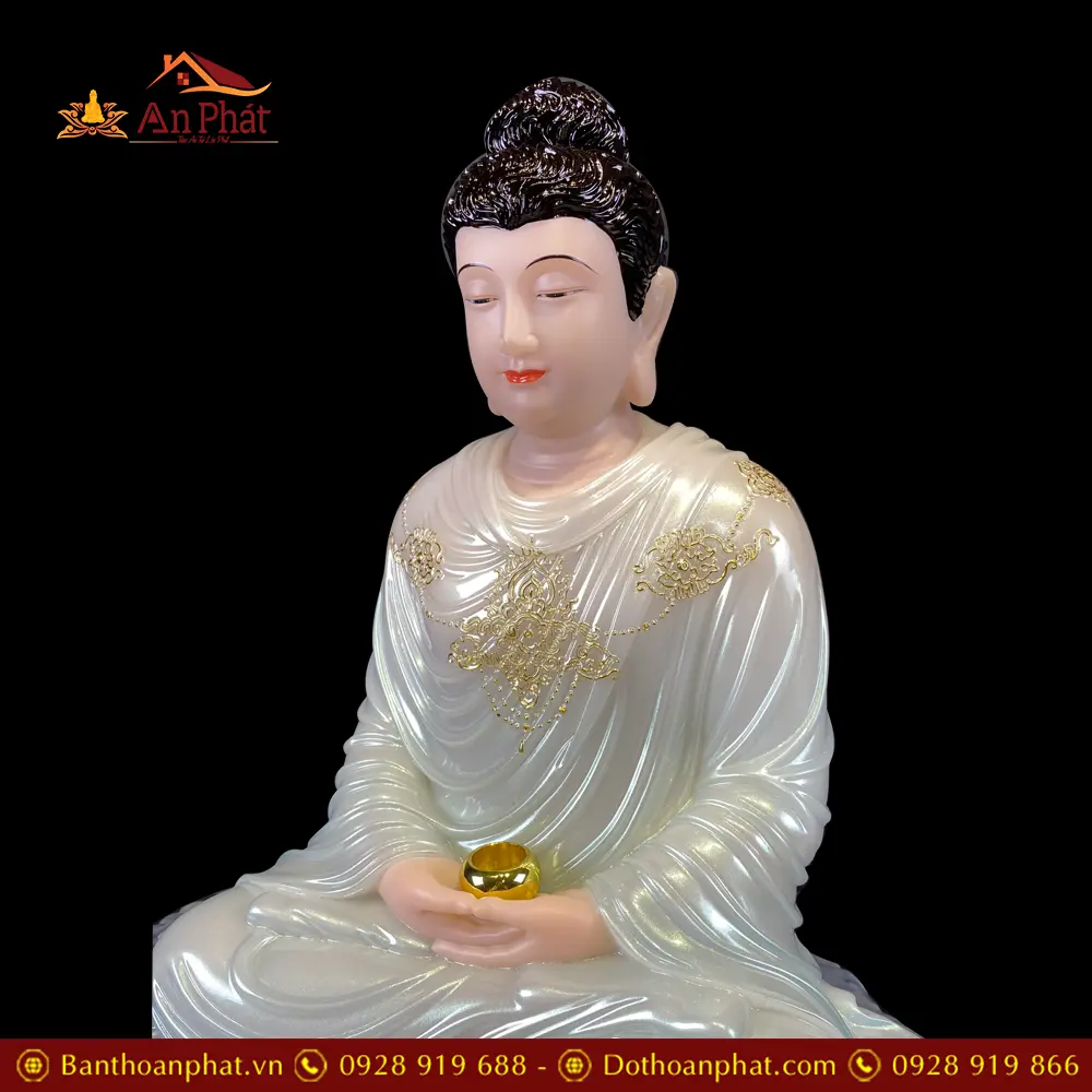 Tượng Bổn Sư Thích Ca Bột Đá Xanh Mở Viền Vàng Dàng Ngồi Thành Đạo T2622 19 tuong bon su thich ca bot da xanh mo vien vang dang ngoi thanh dao t262200003