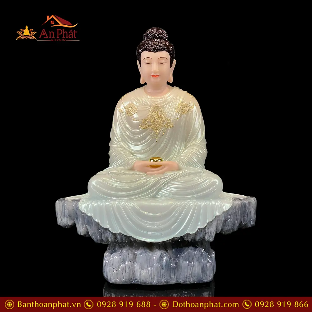 Tượng Bổn Sư Thích Ca Bột Đá Xanh Mở Viền Vàng Dàng Ngồi Thành Đạo T2622 15 Tượng Bổn Sư Thích Ca Bột Đá Xanh Mở Viền Vàng Dàng Ngồi Thành Đạo T2622