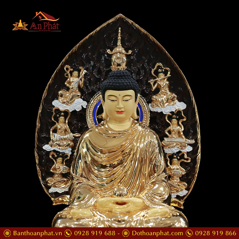 Tượng Bổn Sư Thích Ca Đồng Có Lá Đề 8 Cạnh Ngồi Đài Sen Nhập Khẩu T2631 16 tuong bon su thich ca dong co la de 8 canh ngoi dai sen nhap khau t263100003