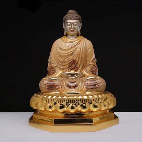 Tượng Bổn Sư Thích Ca Mâu Ni Phật Bằng Đồng Vẽ Sơn Cao Cấp Dáng Ngồi Đài Sen T2628