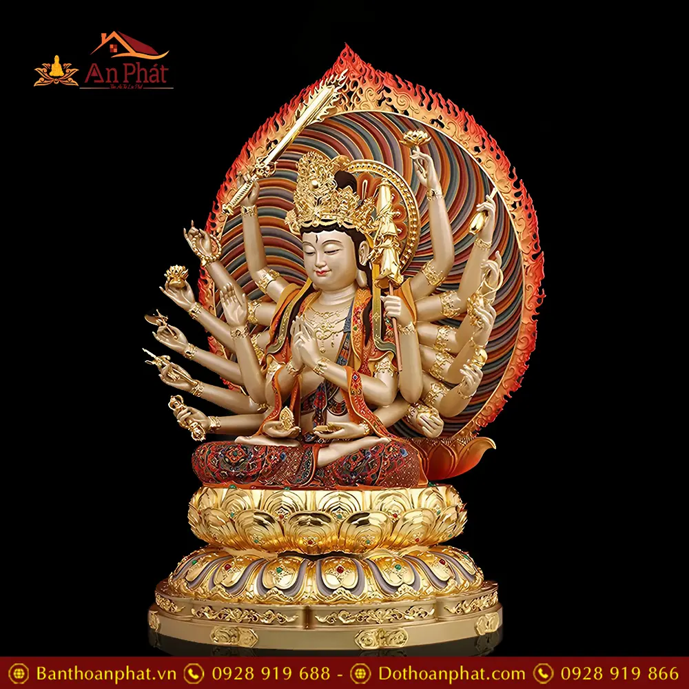 Tượng Chuẩn Đề Bồ Tát Đồng Cao Cấp Vẽ Gấm T2703
