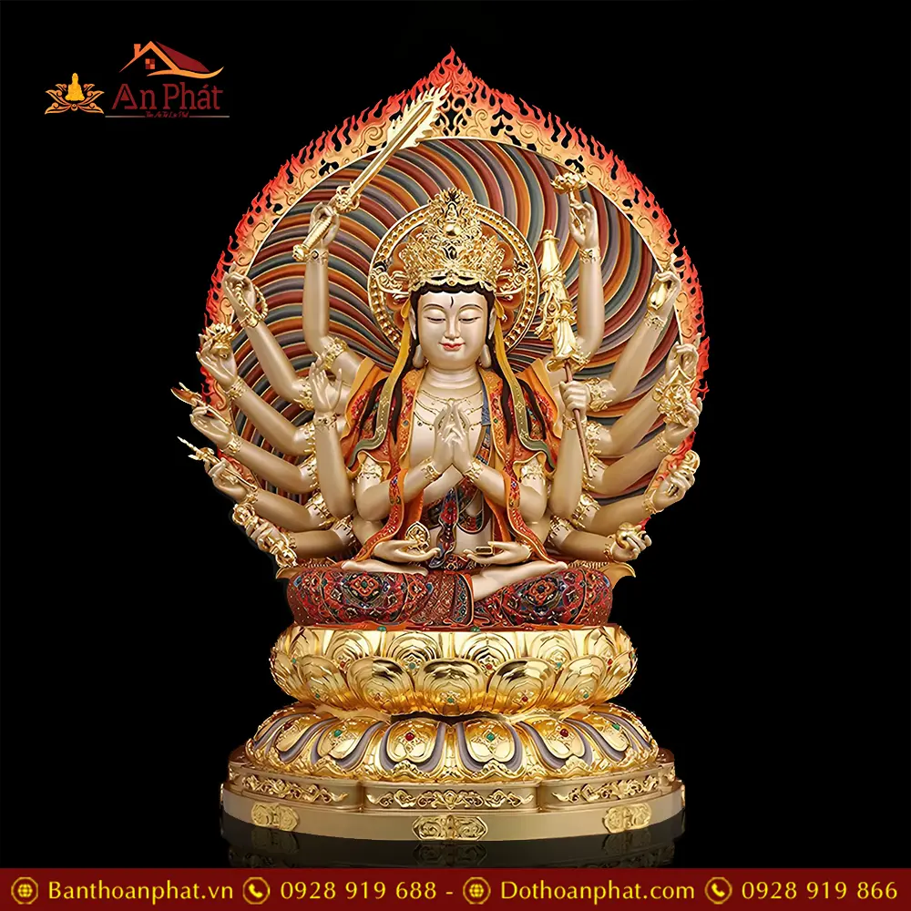 Tượng Chuẩn Đề Bồ Tát Đồng Cao Cấp Vẽ Gấm T2703