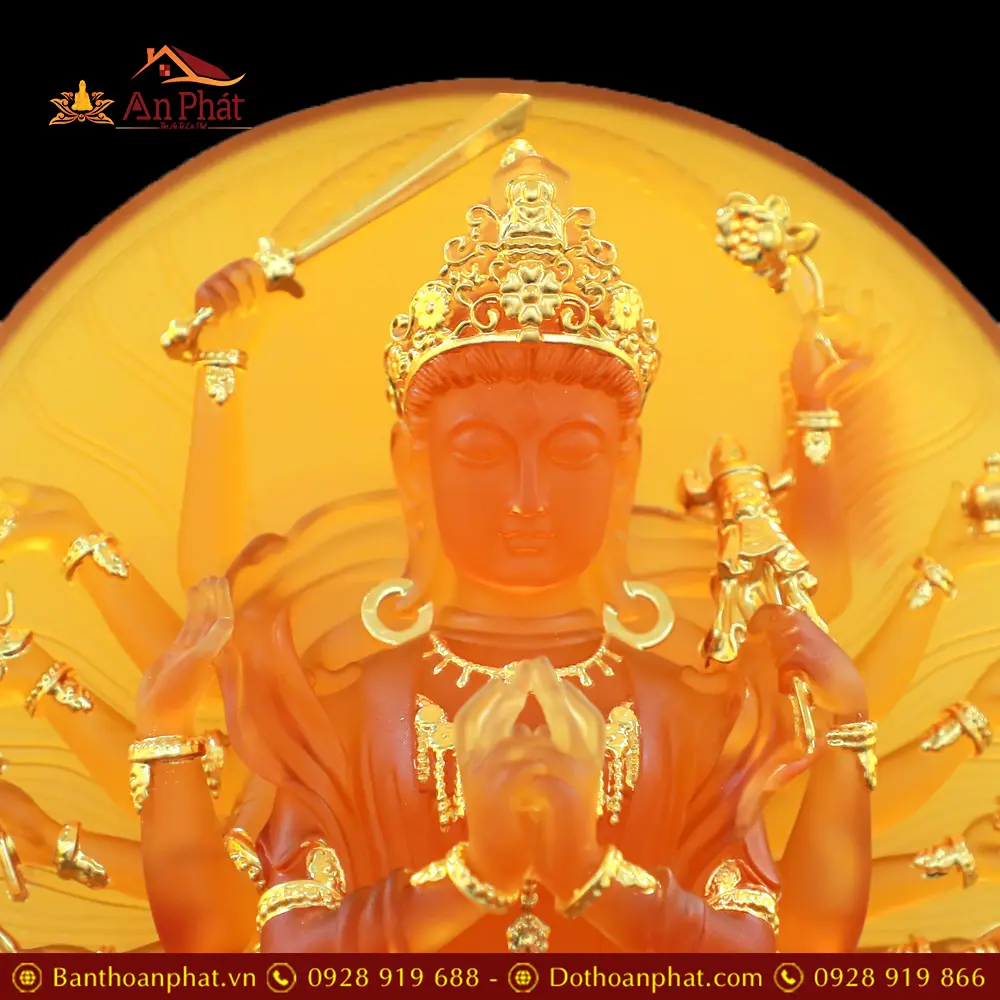 Tượng Chuẩn Đề Bồ Tát Lưu Ly Vàng Viền Vàng Cao Cấp T2706