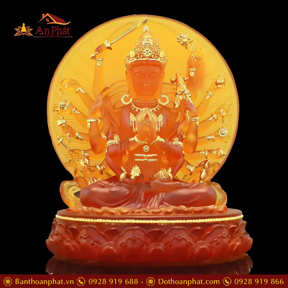 Tượng Chuẩn Đề Bồ Tát Lưu Ly Vàng Viền Vàng Cao Cấp T2706