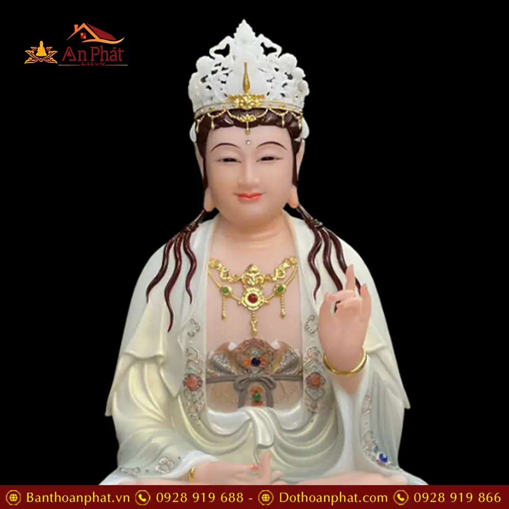Tượng Đại Thế Chí Bồ Tát Bột Đá Nhập Khẩu Sơn Xanh Viền Vàng T2720