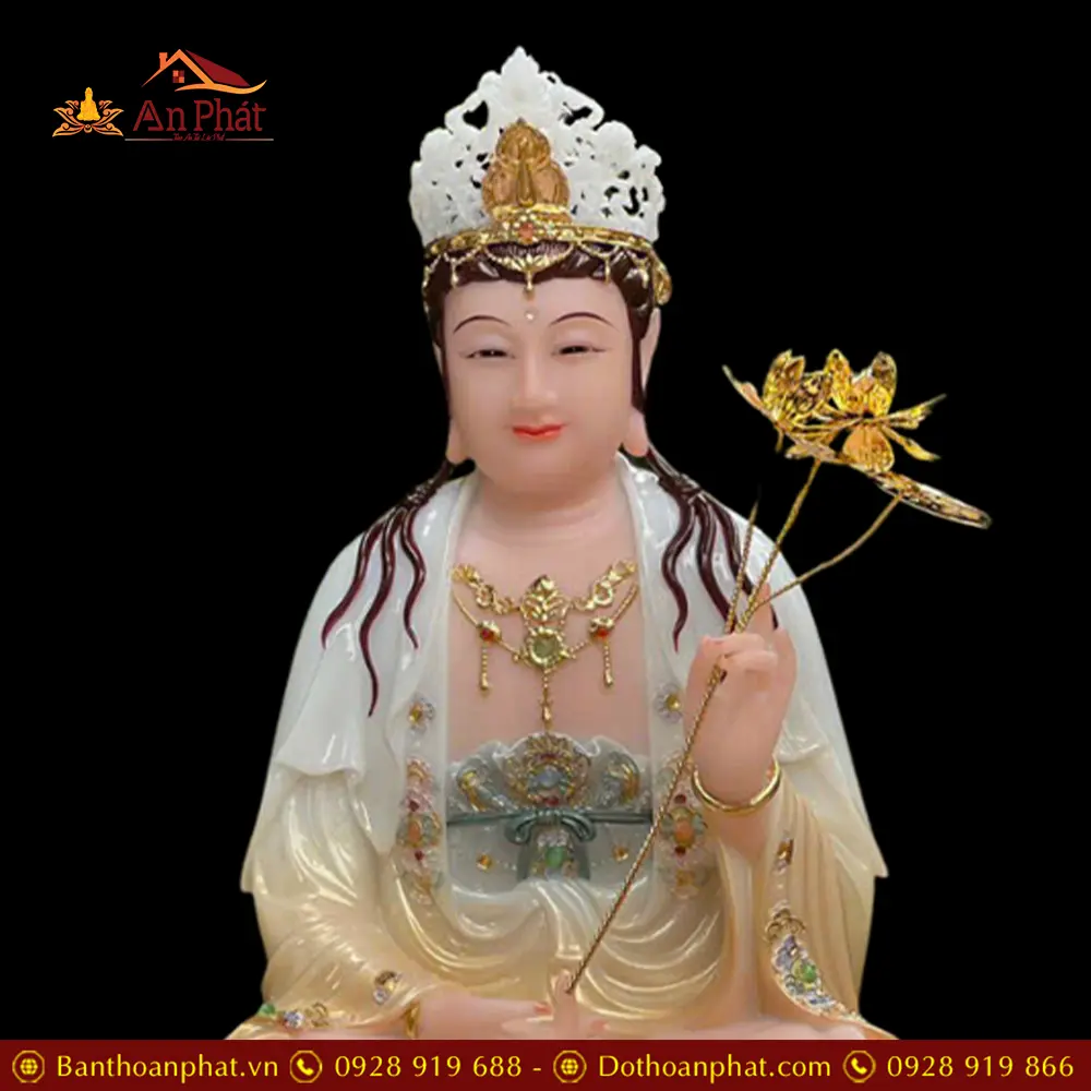 Tượng Đại Thế Chí Bồ Tát Bột Đá Sơn Phú Quý Viền Vàng Cao Cấp T2719