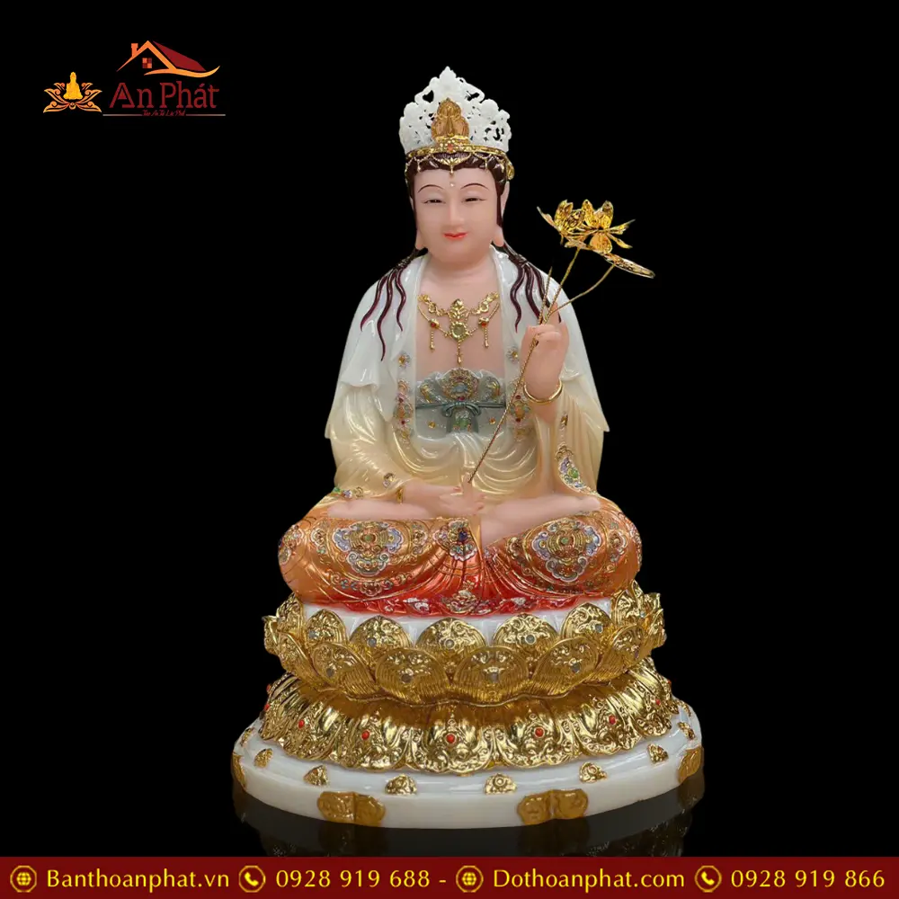 Tượng Đại Thế Chí Bồ Tát Bột Đá Sơn Phú Quý Viền Vàng Cao Cấp T2719