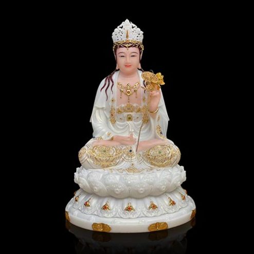 Tượng Đại Thế Chí Bồ Tát Bột Đá Trắng Cao Cấp Viền Vàng T2721