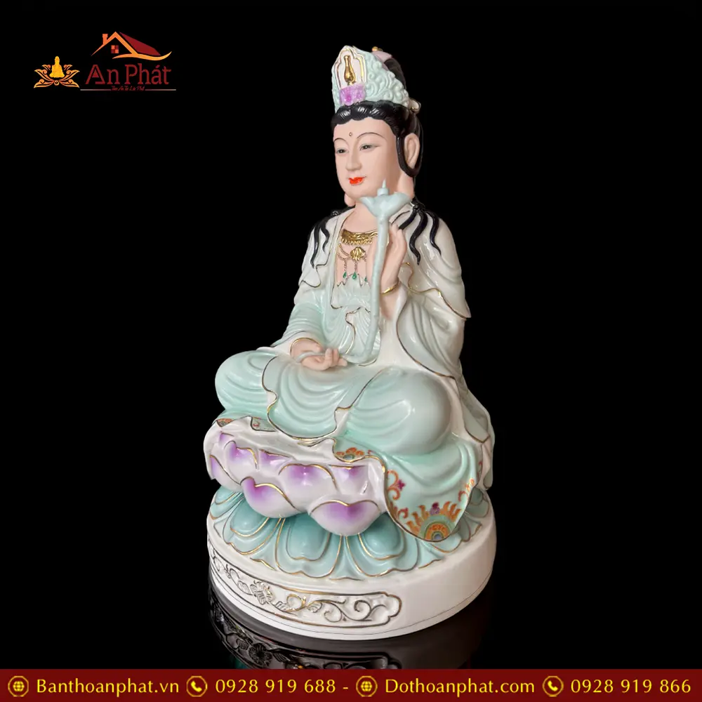 Tượng Đại Thế Chí Bồ Tát Sứ Cao Cấp Nhập Khẩu Xanh Tím T2716