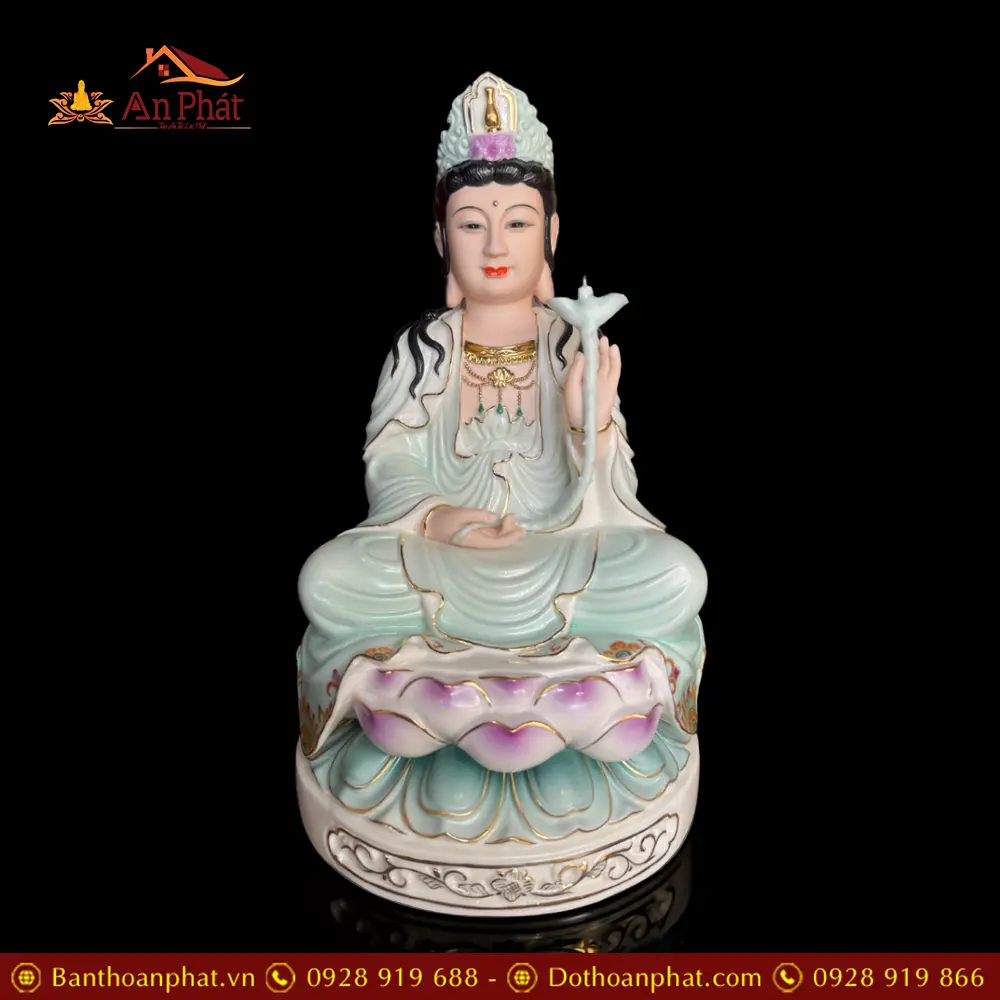 Tượng Đại Thế Chí Bồ Tát Sứ Cao Cấp Nhập Khẩu Xanh Tím T2716