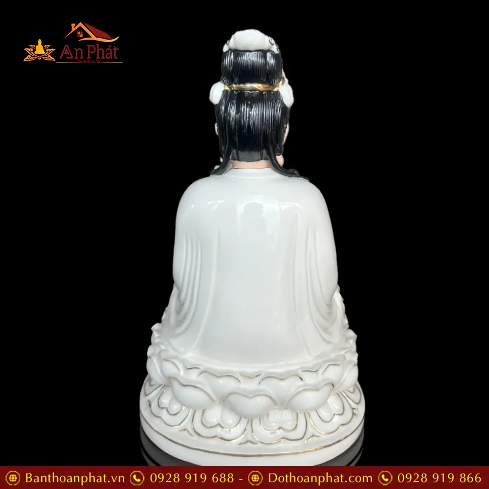 Tượng Đại Thế Chí Bồ Tát Sứ Trắng Viền Vàng Nhập Khẩu T2718