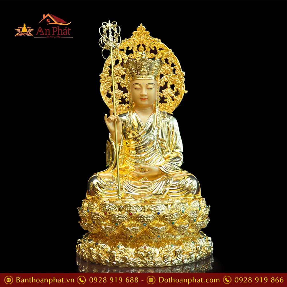 Tượng Địa Tạng Bồ Tát Đồng Cao Cấp Dát Vàng Ấn Bảo Nhập Khẩu T2637 15 Tượng Địa Tạng Bồ Tát Đồng Cao Cấp Dát Vàng Ấn Bảo Nhập Khẩu T2637