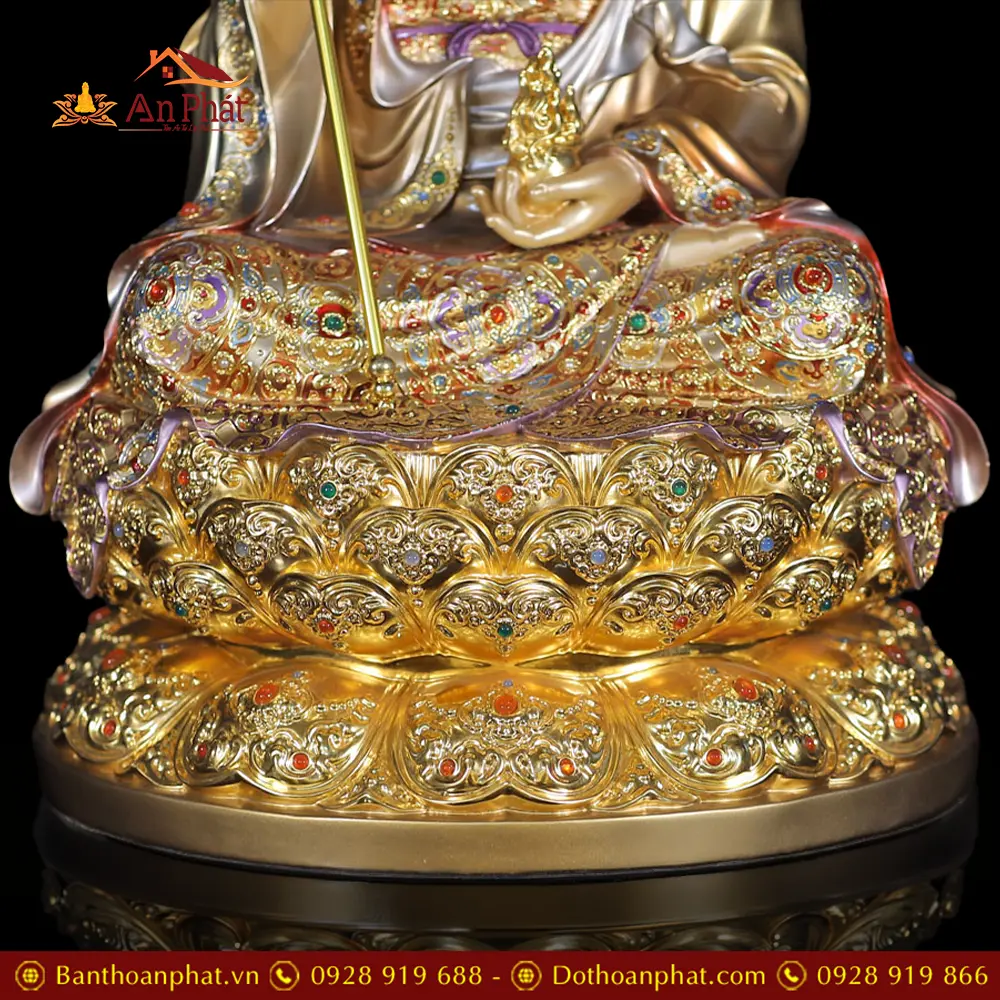Tượng Địa Tạng Vương Bồ Tát Bằng Đồng Sơn Men Cổ Có Lá Đề Cao Cấp T2634 17 tuong dia tang vuong bo tat bang dong son men co co la de cao cap t263400002