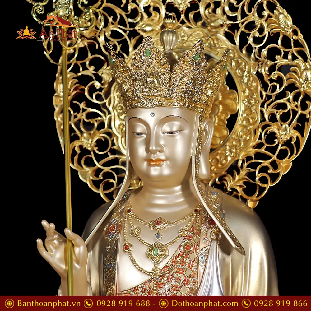 Tượng Địa Tạng Vương Bồ Tát Bằng Đồng Sơn Men Cổ Có Lá Đề Cao Cấp T2634 15 tuong dia tang vuong bo tat bang dong son men co co la de cao cap t263400004