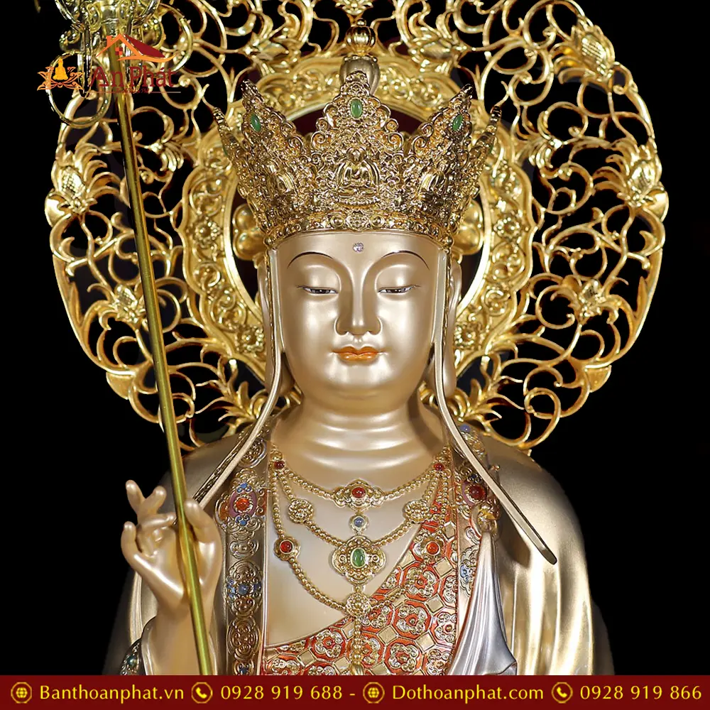 Tượng Địa Tạng Vương Bồ Tát Bằng Đồng Sơn Men Cổ Có Lá Đề Cao Cấp T2634 14 Tượng Địa Tạng Vương Bồ Tát Bằng Đồng Sơn Men Cổ Có Lá Đề Cao Cấp T2634
