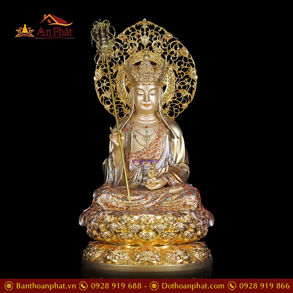 Tượng Địa Tạng Vương Bồ Tát Bằng Đồng Sơn Men Cổ Có Lá Đề Cao Cấp T2634 13 Tượng Địa Tạng Vương Bồ Tát Bằng Đồng Sơn Men Cổ Có Lá Đề Cao Cấp T2634