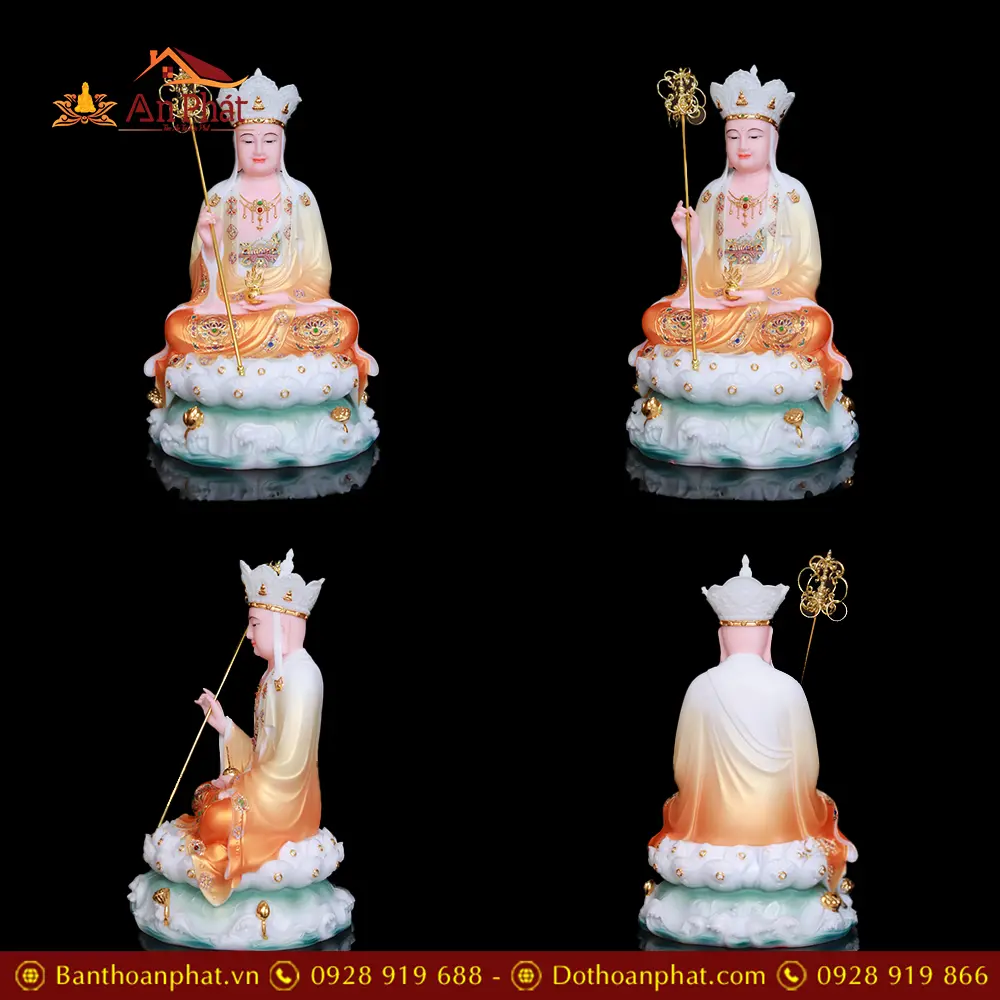 Tượng Địa Tạng Vương Bồ Tát Bột Đá Áo Cam Ngồi Đế Non Nước T2644 14 tuong dia tang vuong bo tat bot da ao cam ngoi de non nuoc t264400002