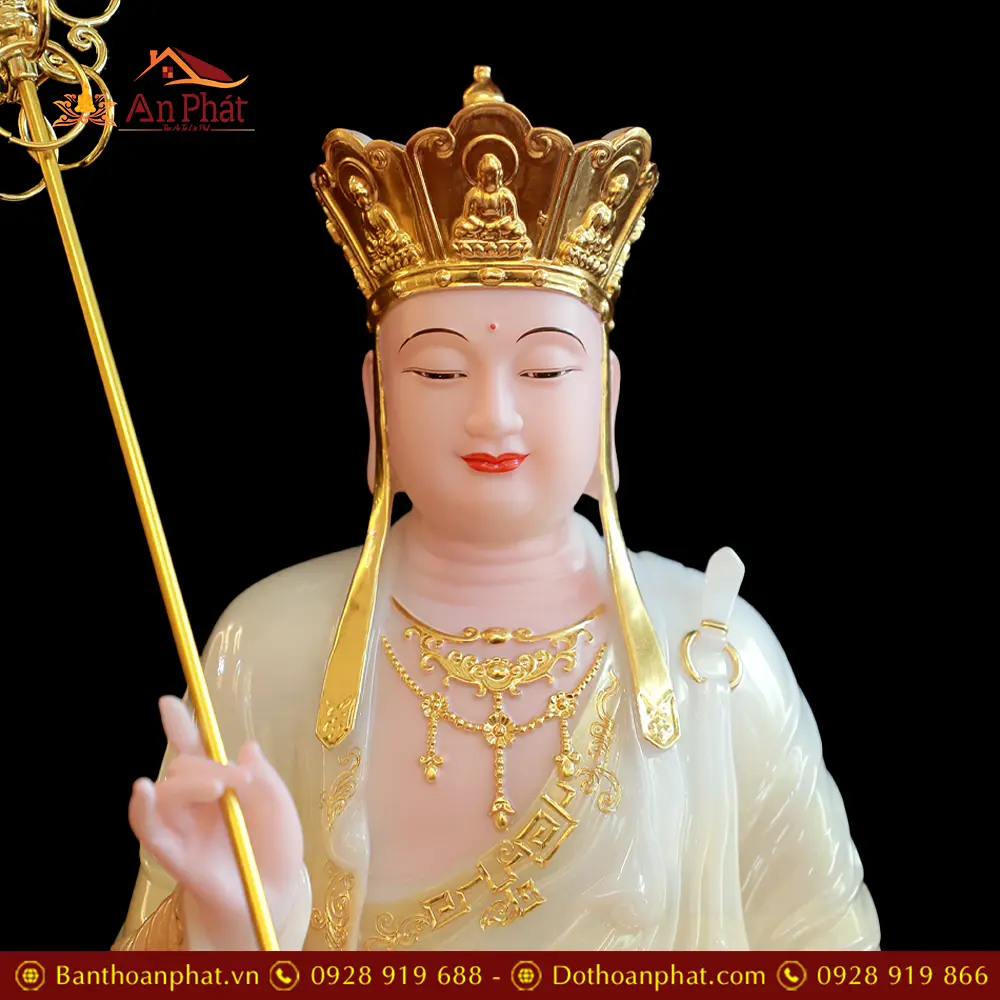 Tượng Địa Tạng Vương Bồ Tát Bột Đá Sơn Phú Quý Dáng Ngồi Cao Cấp T2635 20 Tượng Địa Tạng Vương Bồ Tát Bột Đá Sơn Phú Quý Dáng Ngồi Cao Cấp T2635