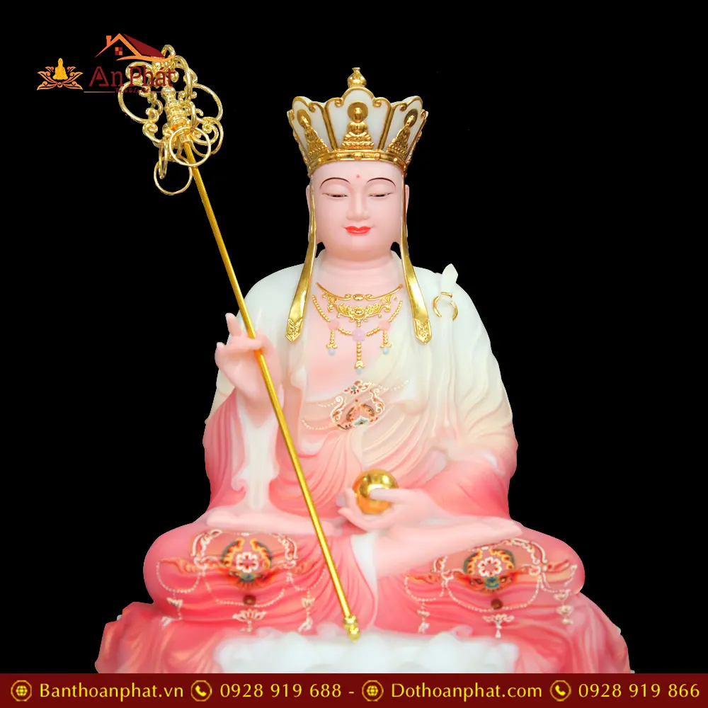 Tượng Địa Tạng Vương Bồ Tát Bột Đá Sơn Phú Quý Đỏ T2643 16 tuong dia tang vuong bo tat bot da son phu quy do t264300003