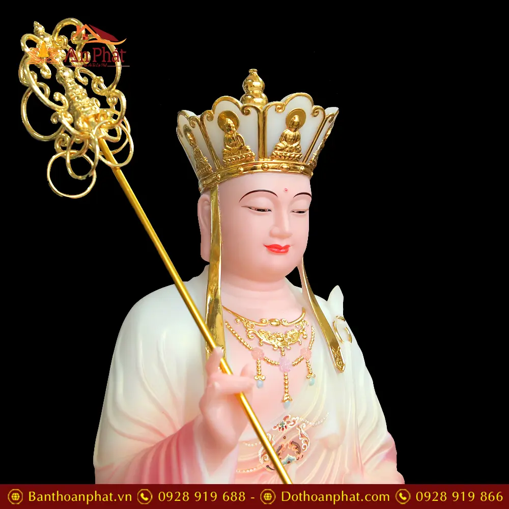 Tượng Địa Tạng Vương Bồ Tát Bột Đá Sơn Phú Quý Đỏ T2643 15 tuong dia tang vuong bo tat bot da son phu quy do t264300004