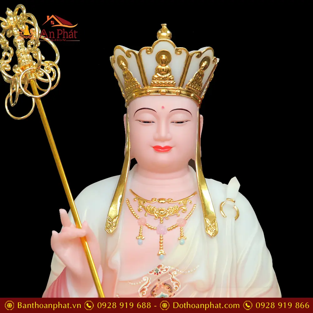 Tượng Địa Tạng Vương Bồ Tát Bột Đá Sơn Phú Quý Đỏ T2643 14 Tượng Địa Tạng Vương Bồ Tát Bột Đá Sơn Phú Quý Đỏ T2643