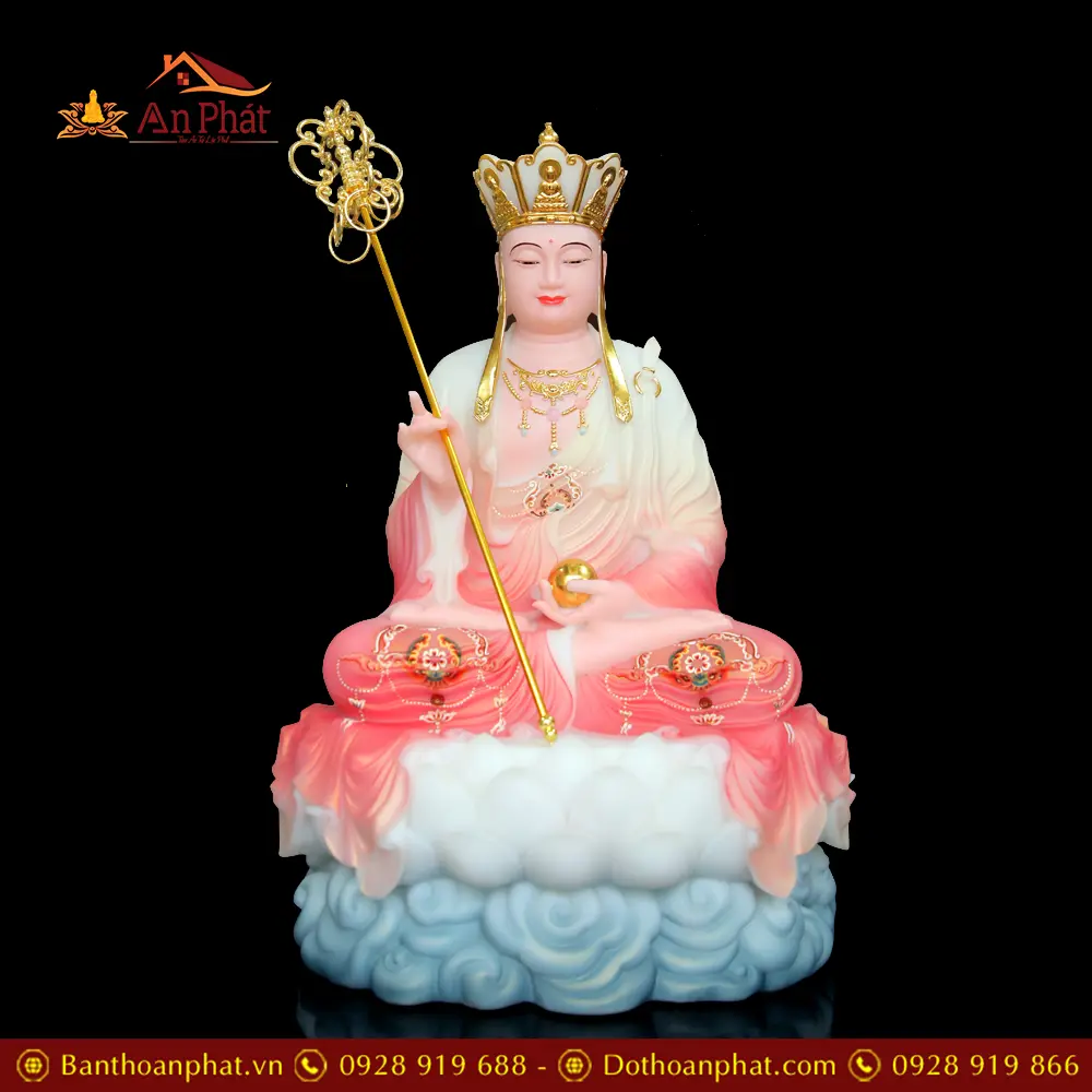 Tượng Địa Tạng Vương Bồ Tát Bột Đá Sơn Phú Quý Đỏ T2643 13 Tượng Địa Tạng Vương Bồ Tát Bột Đá Sơn Phú Quý Đỏ T2643