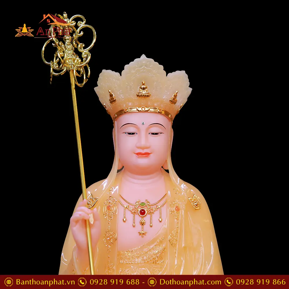 Tượng Địa Tạng Vương Bồ Tát Bột Đá Thạch Anh Cam Ngồi Đế Non Nước T2636 12 Tượng Địa Tạng Vương Bồ Tát Bột Đá Thạch Anh Cam Ngồi Đế Non Nước T2636