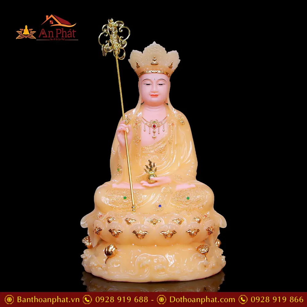 Tượng Địa Tạng Vương Bồ Tát Bột Đá Thạch Anh Cam Ngồi Đế Non Nước T2636 11 Tượng Địa Tạng Vương Bồ Tát Bột Đá Thạch Anh Cam Ngồi Đế Non Nước T2636