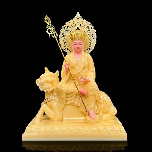 Tượng Địa Tạng Vương Bồ Tát Bột Đá Thạch Anh Viền Vàng Đề Thính T2659