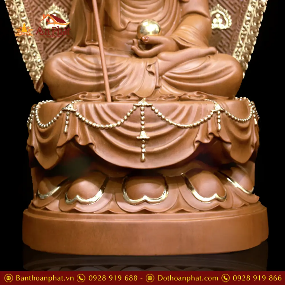 Tượng Địa Tạng Vương Bồ Tát Gỗ Long Não Nhập Khẩu Ngồi Đài Sen Có Lá Đề Viền Vàng T2665 17 tuong dia tang vuong bo tat go long nao nhap khau ngoi dai sen co la de vien vang t266500002