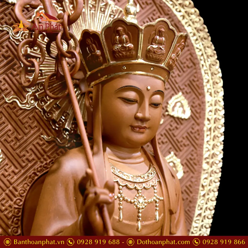 Tượng Địa Tạng Vương Bồ Tát Gỗ Long Não Nhập Khẩu Ngồi Đài Sen Có Lá Đề Viền Vàng T2665 15 tuong dia tang vuong bo tat go long nao nhap khau ngoi dai sen co la de vien vang t266500004