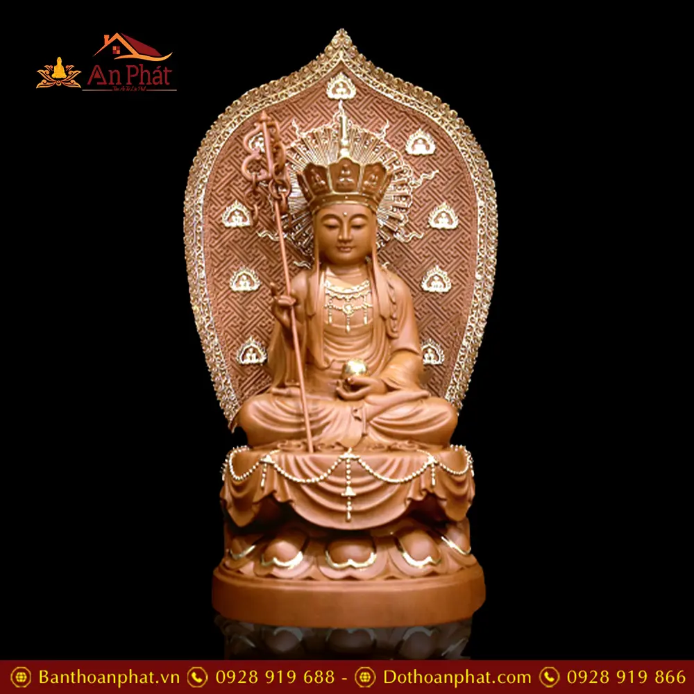 Tượng Địa Tạng Vương Bồ Tát Gỗ Long Não Nhập Khẩu Ngồi Đài Sen Có Lá Đề Viền Vàng T2665 13 Tượng Địa Tạng Vương Bồ Tát Gỗ Long Não Nhập Khẩu Ngồi Đài Sen Có Lá Đề Viền Vàng T2665