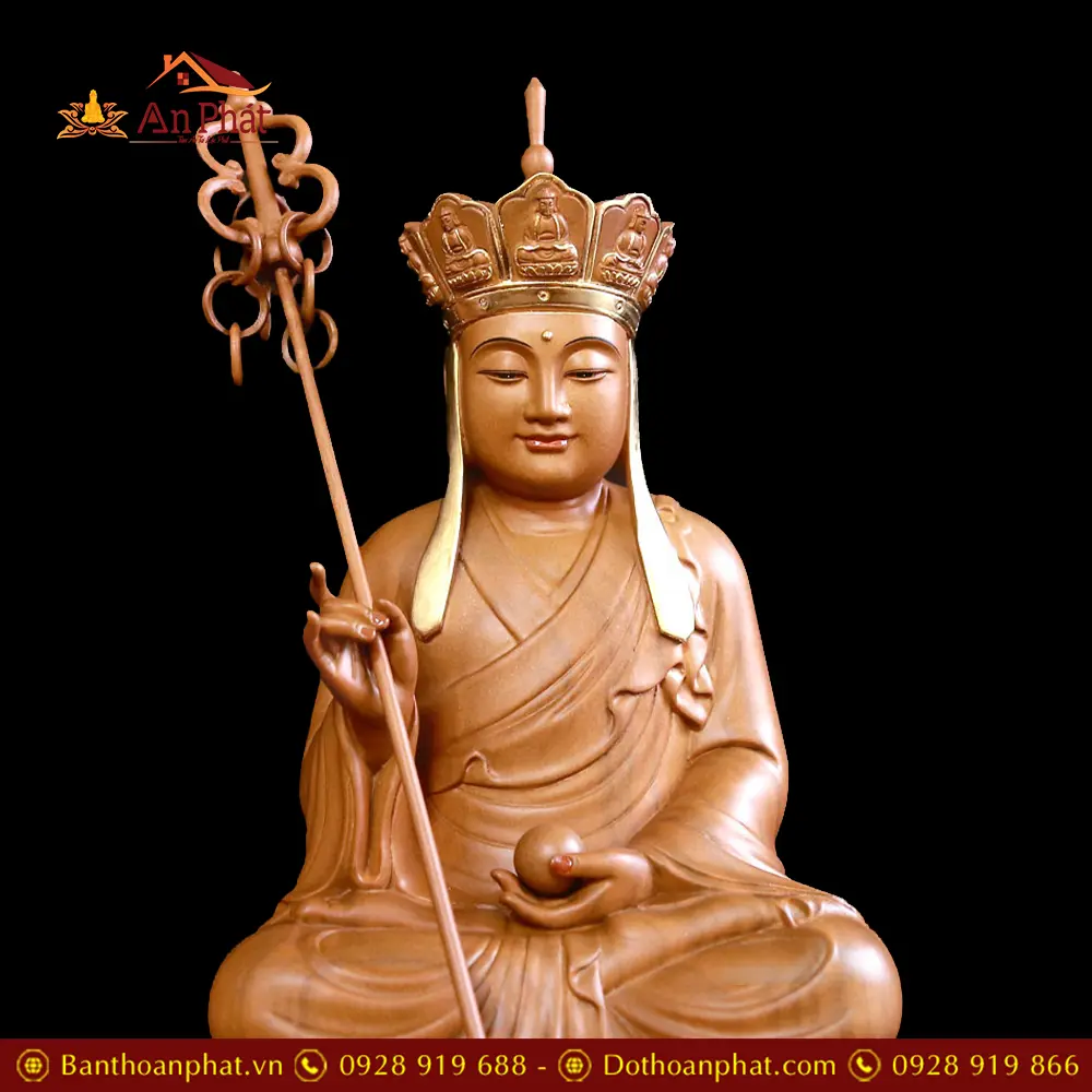 Tượng Địa Tạng Vương Bồ Tát Gỗ Long Não Nhập Khẩu Ngồi Đài Sen T2642 18 tuong dia tang vuong bo tat go long nao nhap khau ngoi dai sen t264200003