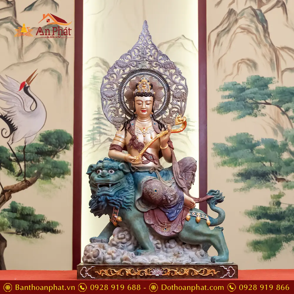 Tượng Hoa Nghiêm Tam Thánh Đồng Cao Cấp Y Áo Vẽ Gấm Nhập Khẩu T2714