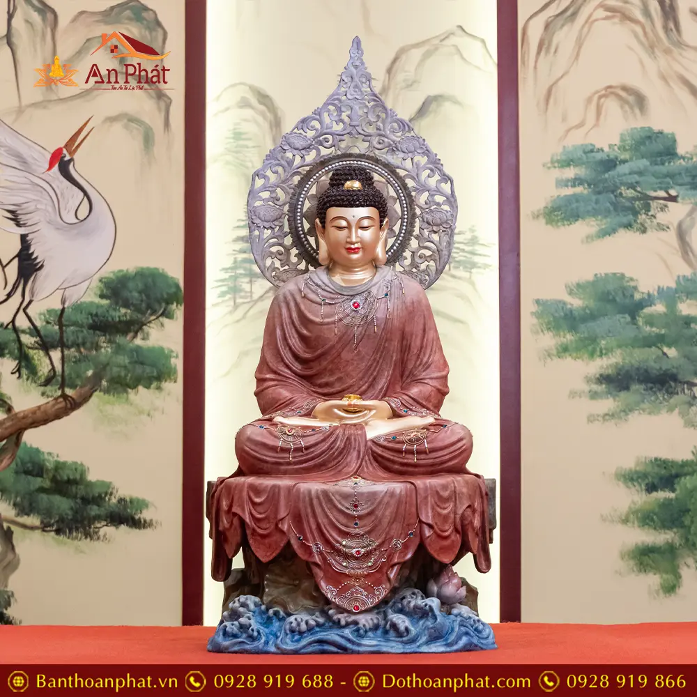 Tượng Hoa Nghiêm Tam Thánh Đồng Cao Cấp Y Áo Vẽ Gấm Nhập Khẩu T2714