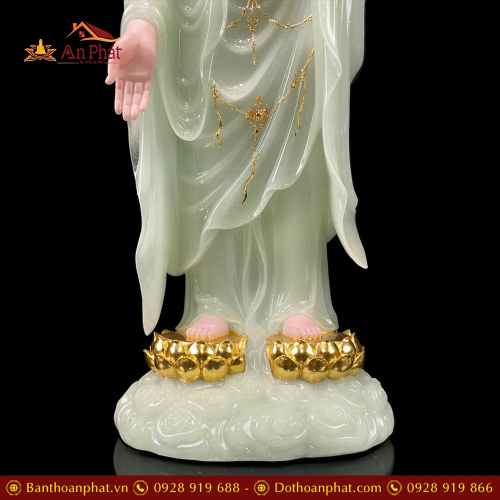 Tượng Phật A Di Đà Bằng Bột Đá Thạch Ngọc Viền Vàng Đứng Mây Song Liên Cao Cấp T2497 20 tuong phat a di da bang bot da thach ngoc vien vang dung may song lien cao cap t249700001