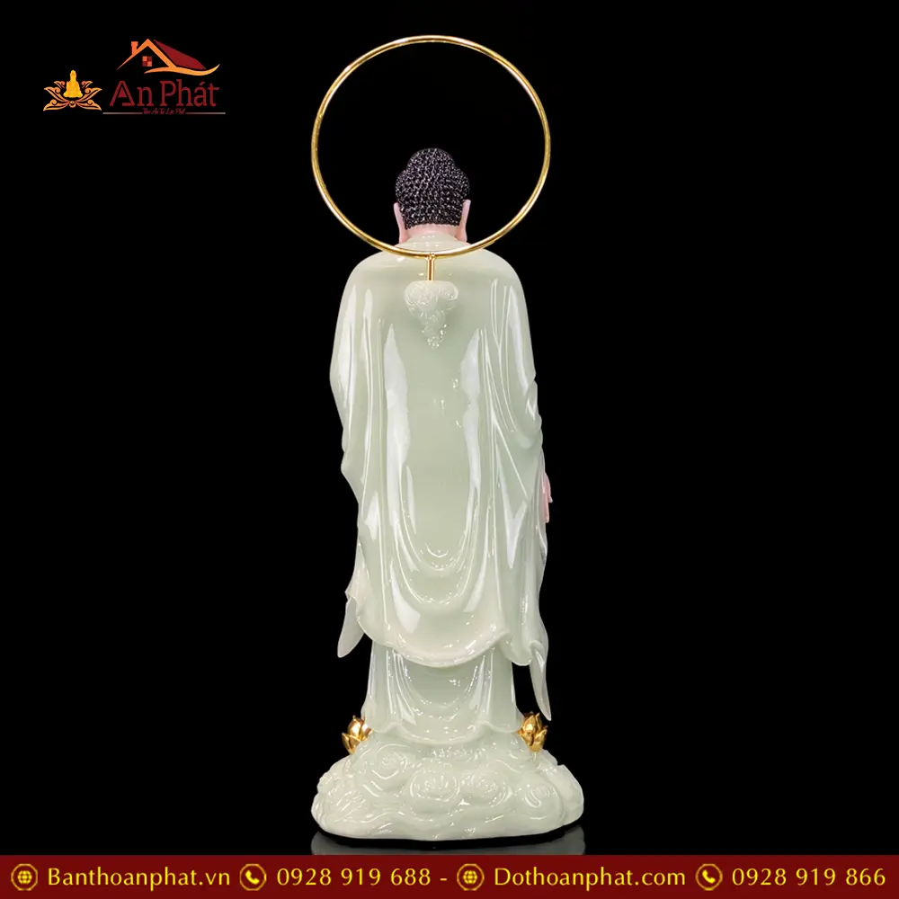 Tượng Phật A Di Đà Bằng Bột Đá Thạch Ngọc Viền Vàng Đứng Mây Song Liên Cao Cấp T2497 17 Tượng Phật A Di Đà Bằng Bột Đá Thạch Ngọc Viền Vàng Đứng Mây Song Liên Cao Cấp T2497