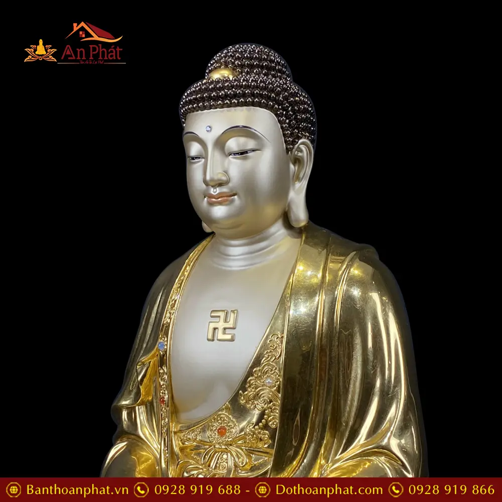 Tượng Phật A Di Đà Bằng Đồng Dát Vàng Ấn Bảo Ngồi Đế Sen Cao Cấp T2541 20 tuong phat a di da bang dong dat vang an bao ngoi de sen cao cap t254100001