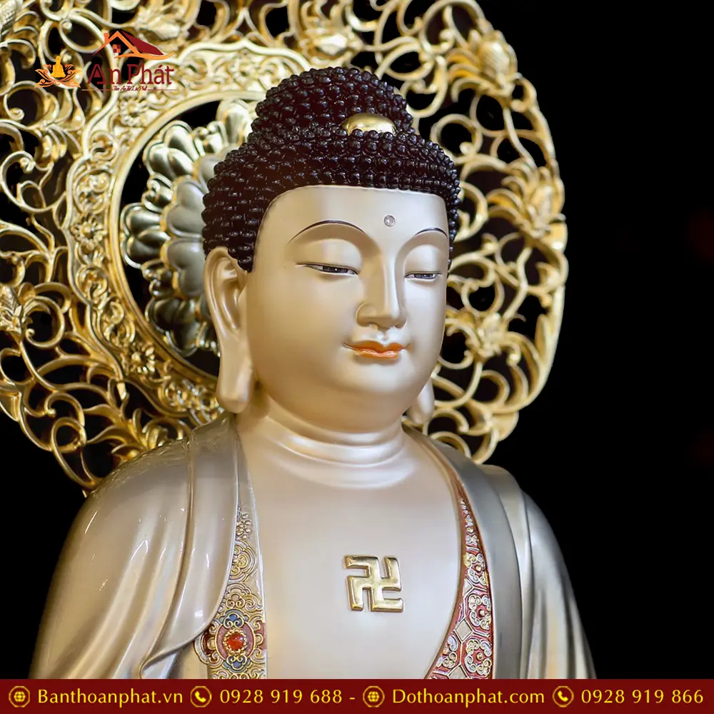 Tượng Phật A Di Đà Bằng Đồng Viền Vàng Mẫn Bảo Dáng Ngồi Lá Đề T2491 13 tuong phat a di da bang dong vien vang man bao dang ngoi la de t249100004