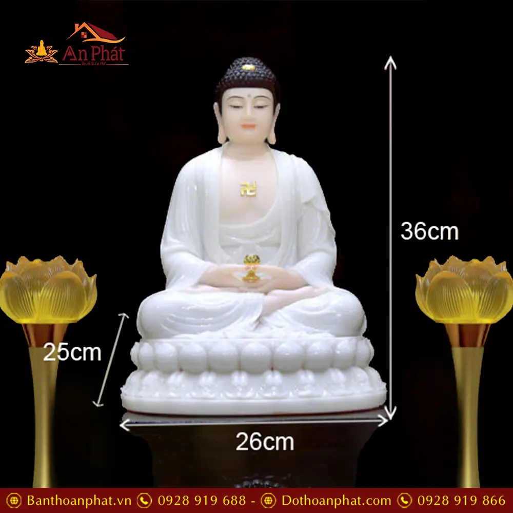 Tượng Phật A Di Đà Bột Đá Trắng Ngồi Đài Sen Cao Cấp T2493 12 Tượng Phật A Di Đà Bột Đá Trắng Ngồi Đài Sen Cao Cấp T2493