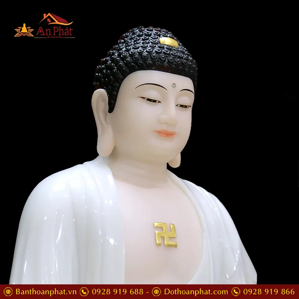 Tượng Phật A Di Đà Bột Đá Trắng Ngồi Đài Sen Cao Cấp T2493 13 tuong phat a di da bot da trang ngoi dai sen cao cap t249300004