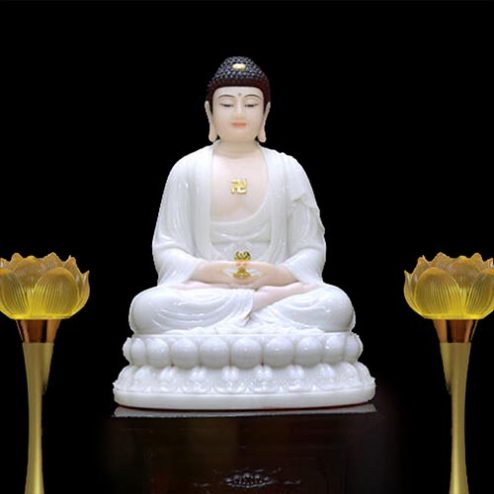 Tượng Phật A Di Đà Bột Đá Trắng Ngồi Đài Sen Cao Cấp T2493