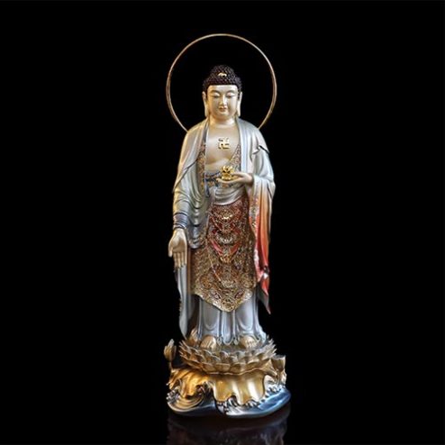 Tượng Phật A Di Đà Dáng Đứng Đồng Sơn Men Cổ Cao Cấp T2490