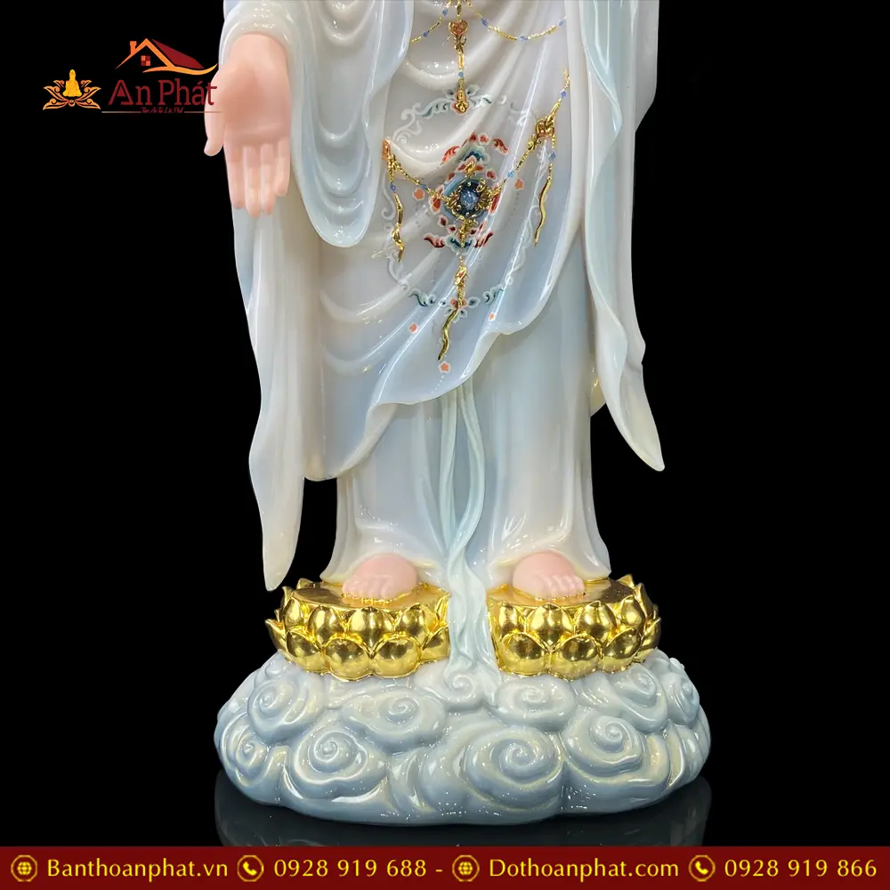 Tượng Phật A Di Đà Đế Mây Viền Hoa Dáng Đứng Bột Đá Trắng Cao Cấp T2496 20 tuong phat a di da de may vien hoa dang dung bot da trang cao cap t249600002