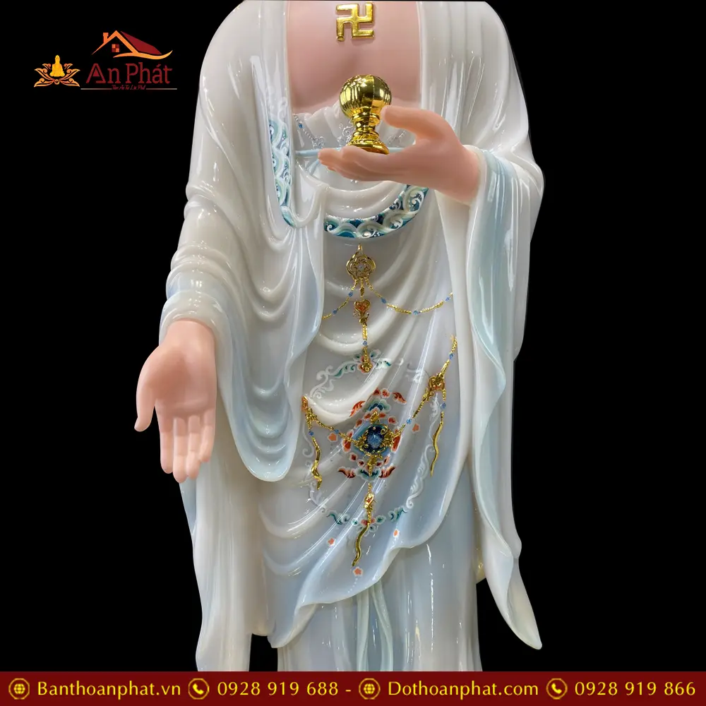 Tượng Phật A Di Đà Đế Mây Viền Hoa Dáng Đứng Bột Đá Trắng Cao Cấp T2496 19 tuong phat a di da de may vien hoa dang dung bot da trang cao cap t249600003