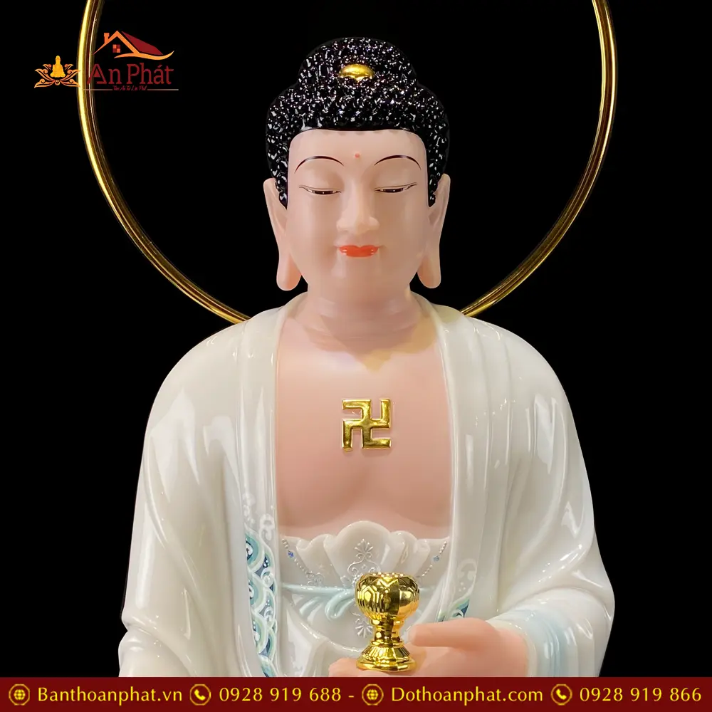 Tượng Phật A Di Đà Đế Mây Viền Hoa Dáng Đứng Bột Đá Trắng Cao Cấp T2496 18 tuong phat a di da de may vien hoa dang dung bot da trang cao cap t249600006