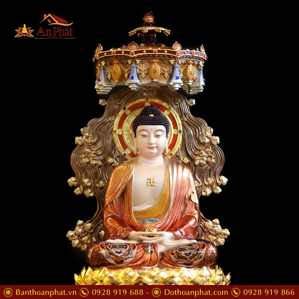 Tượng Phật A Di Đà Đồng Cao Cấp Ngồi Non Nước Có Lọng Che T2535 14 Tượng Phật A Di Đà Đồng Cao Cấp Ngồi Non Nước Có Lọng Che T2535