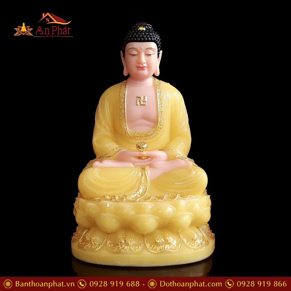 Tượng Phật A Di Đà Ngồi Bột Đá Thạch Anh Viền Vàng Cao Cấp T2492 11 Tượng Phật A Di Đà Ngồi Bột Đá Thạch Anh Viền Vàng Cao Cấp T2492