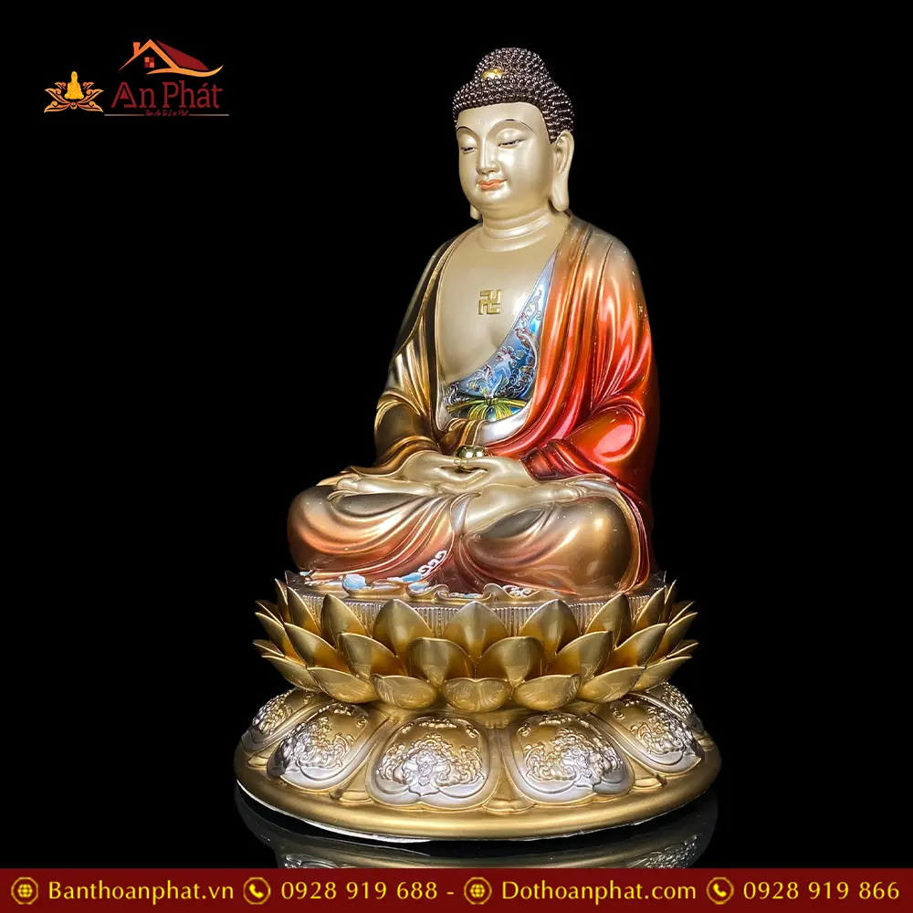 Tượng Phật A Di Đà Ngồi Đế Hoa Sen Bằng Đồng Cao Cấp T2542 12 Tượng Phật A Di Đà Ngồi Đế Hoa Sen Bằng Đồng Cao Cấp T2542